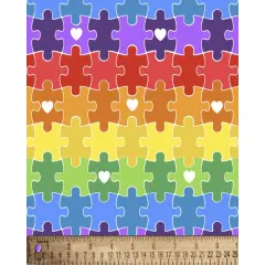 Puzzle Pieces Rainbow Love Digital Cotton Print Fabric | By the Yard | Sewing and Crafting | 44 inches wide