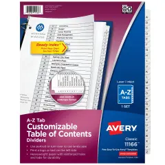 Avery Extra-Wide Dividers for 3 Ring Binders, 26 Tabs per Set, Customizable Table of Contents, Multicolor Tabs, Works Great with Sheet Protectors (11166)