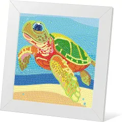 Sea Turtle Diamond Painting Kit for Kids with Wooden Frame, 5D Diamond Art Gem Painting for Beginners, Gem Art Crafts and Gifts for Girls and Boys Ages 4-5-6-7-8-9-10-11-12 (7X7 Inches)