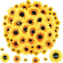 50 Pieces Clip-on Artificial Sunflower Heads &ndash; Faux Silk Yellow Flowers with Clips for Summer Bouquets, DIY Crafts, and Outdoor Decor (3.7/3/1.6 in)