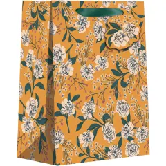 Pack/6: Retro Floral Orange Gift Bag - 8 x 4 x 10"