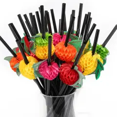 100pcs Fruit Drinking Straws, Disposable Honeycomb Plastic Straws, Tropical Hawaiian Beach Cocktail Pool Luau Party Decorations Supplies