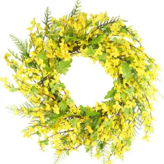 Summer 20 Inch Forsythia Wreath, Artificial Forsythia Wreath with Jasmine Garland and Greenery, Silk Floral Wreath for Front Door, Outdoor and Indoor Wall, Farmhouse, Patio, Garden, and Office Decor