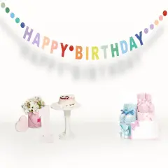 Happy Birthday Banner,Pre-Strung Colorful Cardboard Birthday Banner with Colorful Dot Decoration Garland, Rainbow Theme Party Supplies