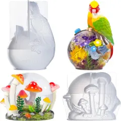 LET&rsquo;S Resin Crystal Ball Resin Molds, Crystal Orb Decorative Statue Silicone Molds with Mushroom Stand and Bird Figurine,3D Sphere Epoxy Resin Molds for DIY Tabletop Decor, Housewarming Gifts