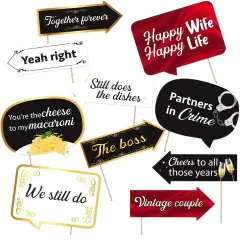 Funny Wedding Anniversary Photo Booth Props - Together Forever Themed Party Decorations - Funny Photography Supplies - Selfie Props with Sticks - 10pcs