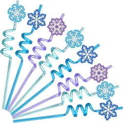 Snowflake Plastic Drinking Straws Frozen Party Favors, 24Pcs Reusable Straws Disposable Bulk, Goodie Bag Stuffers Classroom Prizes Winter Summer Kids Girls Elsa Frozen Birthday Party Supplies