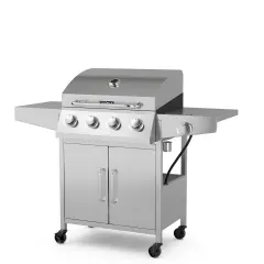 4-Burner Propane Gas Grill with Side Burner &ndash; 50,000 BTU Stainless Steel BBQ Grill