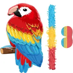 Small Parrot Pi&ntilde;ata Hawaiian Party Supplies Parrot Pi&ntilde;ata Bird Toy with Blindfold Stick for Luau Hawaii Summer Rainforest Tropical Pirate Theme Birthday Decorations