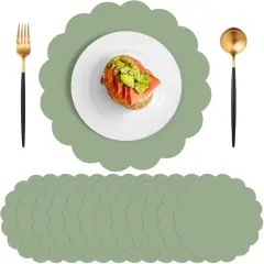 60 Pcs Sage Green Paper Placemats, 13.5 Inch Disposable Scalloped Easter Placemat Round Table Place Mats Decorative Paper for Birthday Wedding Bridal Shower Baby Shower Banquet Tea Party