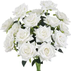 15PCS White Roses Artificial Flowers Bouquets