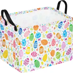 Easter Storage Basket 14.9x10.2x9.8 Inch - Foldable Bunny Decor Organizer with Waterproof Lining, Kids Toy & Holiday Gift Bin
