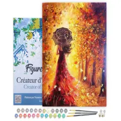 Figured'Art Paint by Numbers Kit for Adults with Frame Autumn Forest and Woman with Umbrella 16"x20" - Craft Art Painting DIY Kit Canvas Already Stretched on a Wooden Frame