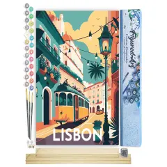Figured'Art Paint by Numbers for Adults Travel Poster Lisbon 16"x20" - Craft Art Painting Rolled Canvas with DIY wooden frame