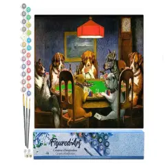 Figured'Art Paint by Numbers for Adults Dogs playing Poker 16"x20" - Craft Art Painting DIY Kit Rolled Canvas without frame