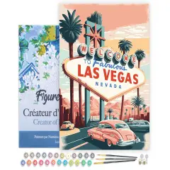 Figured'Art Paint by Numbers for Adults with Frame Travel Poster Las Vegas 16"x20" - Craft Art Painting DIY Kit Canvas Already Stretched on a Wooden Frame