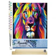 Figured'Art Paint by Numbers Kit for Adults Lion Pop Art 16"x20" - Craft Art Painting Rolled Canvas with DIY wooden frame