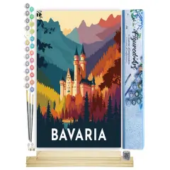 Figured'Art Paint by Numbers Kit for Adults Travel Poster Bavaria 16"x20" - Craft Art Painting Rolled Canvas with DIY wooden frame