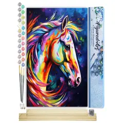 Figured'Art Paint by Number for Adults Colorful Abstract Horse 16"x20" - Craft Art Painting Rolled Canvas with DIY Wooden Frame