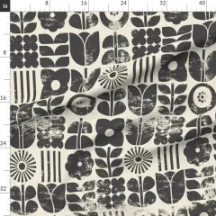 Various Fabrics by the Yard or Fat Quarter Block Print Floral Black Cream Botanical Retro Scandinavian Monochromatic Mcm Custom Printed Fabric by Spoonflower