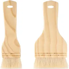 2 Pcs Flat Hake Paint Brushes Watercolor Glaze Brushes for Pottery, Artist Painting Set with Sheep Hair Bristle for Wash Ceramic Oil, 1 Inch, 2 Inch
