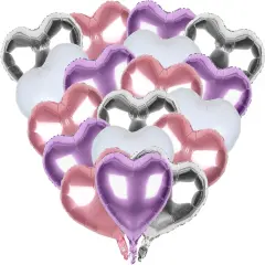 20Pcs Pearl Purple Pink Foil Heart Shaped Balloons 18 Inch Silver White Heart Mylar Balloons For Baby Shower Wedding Valentine Decorations