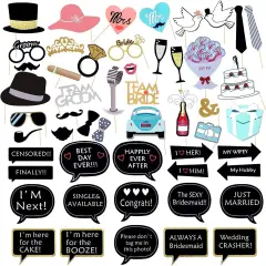 Wedding Photobooth Props Kit, Engagement Photo Booth Accessories with Wooden Dowels for Bridal Shower Wedding Favour Party Decorations Funny Selfie Props