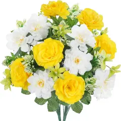 Summer Bouquet Flowers for Grave 2 Bundles Yellow White Rose Lily Bouquets