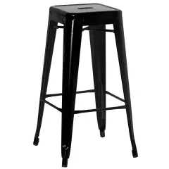 Basicwise 30-inch Backless Metal Bar Stool Stackable Heavy-Duty Counter-Height Chair for Home Bars Patios Kitchen Islands Cafes Restaurants Bistros and Dining Areas for Indoor & Outdoor Use Black Single