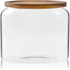 Large Glass Candy Jars with Wooden Lids, 1 Gallon Glass Jar with Lid, Sugar/Flour Storage Containers, Big Glass Canisters with Airtight Lid, 1 Pack, Hand Lid