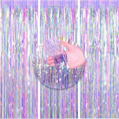 3 Packs 3.3ft x 6.6ft Shiny Corlorful Metallic Tinsel Foil Fringe Curtains Photo Booth Props for Birthday Engagement Bridal Shower Baby Shower Bachelorette Holiday Celebration Party Decorations