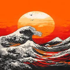 DIY Diamond Art Kits for Adults Sunset Waves, Full Drill Round Rhinestone Diamond Painting Kits for Adults, Cross Stitch Embroidery Canvas