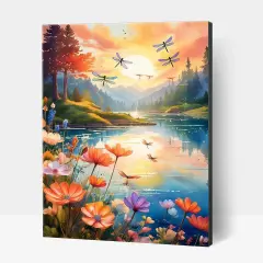 Paint by Numbers, Lake Landscape Acrylic Paint by Numbers Kit for Adults Beginner, DIY Watercolor Painting by Number Kit for Home Decor - 16"x20"