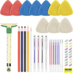 Sewing Tools Kit &ndash; 10 Chalks, 5 Markers, 12 Erasable Pens, 20 Clips & Gauge Ruler