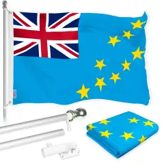 G128 Combo Pack: 6 Ft Tangle Free Aluminum Spinning Flagpole (Silver) & Tuvalu Tuvaluan Flag 3x5 Ft, LiteWeave Pro Series Printed 150D Polyester | Pole with Flag Included