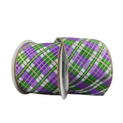 2.5" Mardi Gras Plaid Ribbon: Purple, Gold, Green (10 Yards)