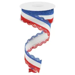 1.5" Scalloped Edge Ribbon: RWB (10 Yard)