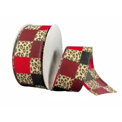 1.5" Patchwork Leopard Ribbon: Red (10 Yards)