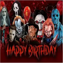 Horror Themed Birthday Edible Image Edible cake topper for 1/4 sheet cake or larger