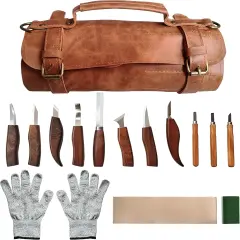 Wood Carving Kit Deluxe Whittling Knife Set 15PCS Wooden Carving Tools with Large PU Leather Case for Beginner Carpenter Experts