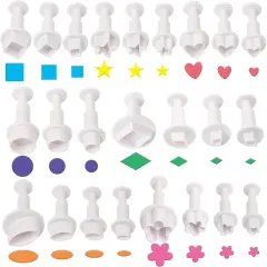 Cookie Plunger Cutter Set Mini Plastic Fondant Molds 24 Pieces
