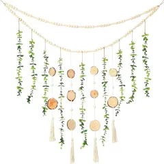 Hanging Eucalyptus Boho Wall Decor 36 x 36 Boho Wall Hanging Wooden Bead Garland