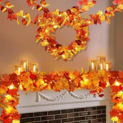 2 Pack Fall Maple Leaves Garland with Lights - 11.8Ft 40LED
