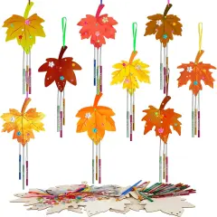9 Pack Fall Wind Chime Kit for Kids Make You Own Maple Leaf Wind