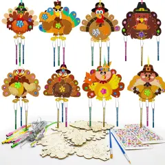 16 Pack Thanksgiving Party Favors,Fall Turkey Wind Chime Craft Kit