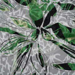 1 Yard White, Green and Black Floral Polyester Brocade Deadstock Material 56 inch Width