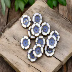 *12* 12mm Etched Purple Washed White Picasso Hawaiian Flower Beads