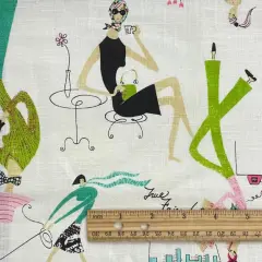 1 Yard Mademoiselle White Printed Linen Elegant Apparel Fabric 58" Width