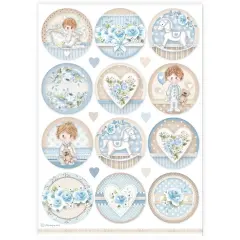 Stamperia Rice Paper Sheet A4-Baby Boy Rounds