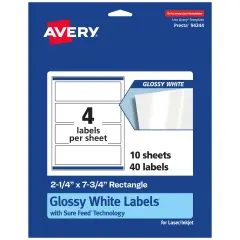 Avery Glossy White Rectangle Labels with Sure Feed, 2.25" x 7.75"